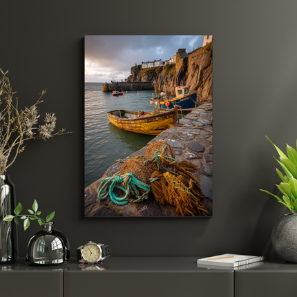#178 Affiche murale Port de pêche côtier – Poster village maritime authentique