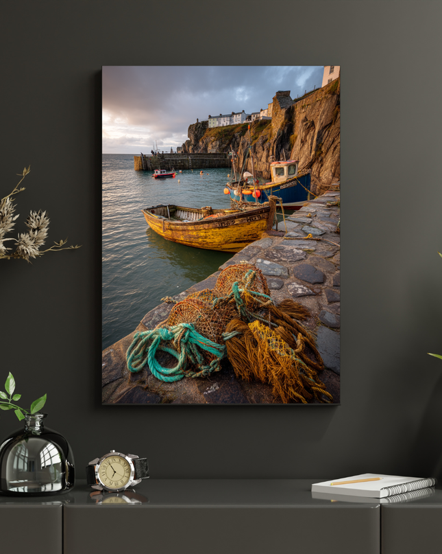 #178 Affiche murale Port de pêche côtier – Poster village maritime authentique