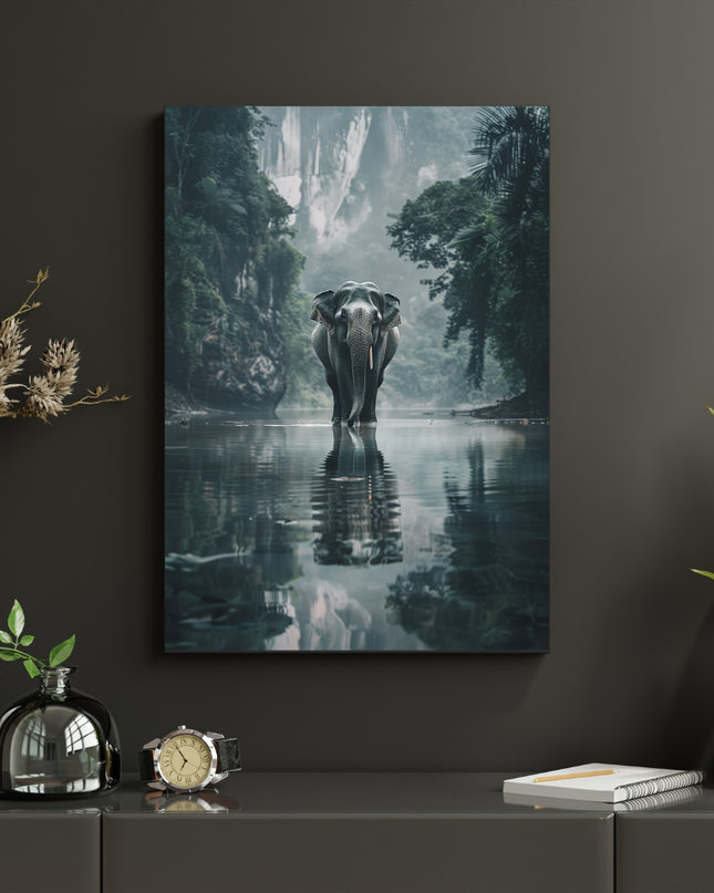 #107 Affiche murale éléphant dans la jungle brumeuse