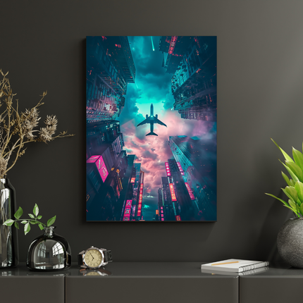 #37 Affiche ville futuriste avec avion