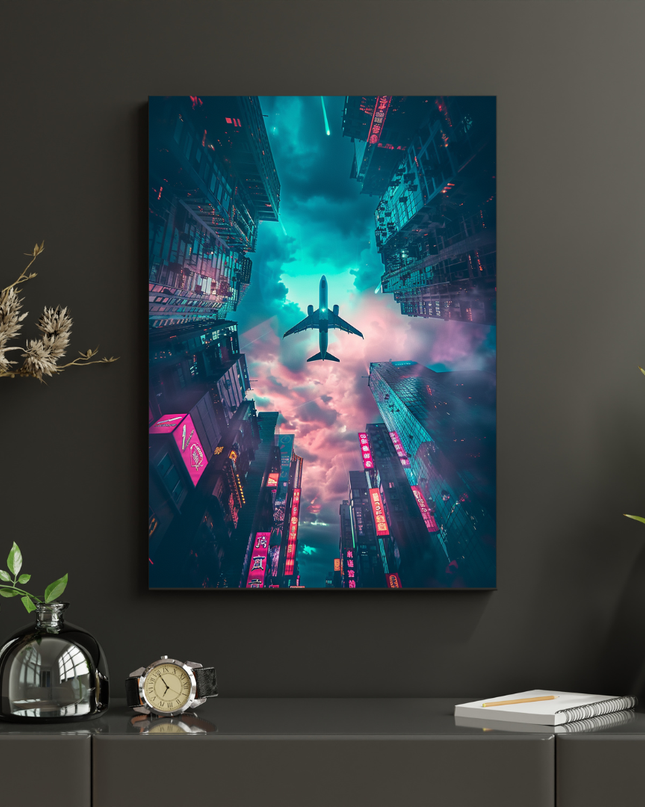 #37 Affiche ville futuriste avec avion