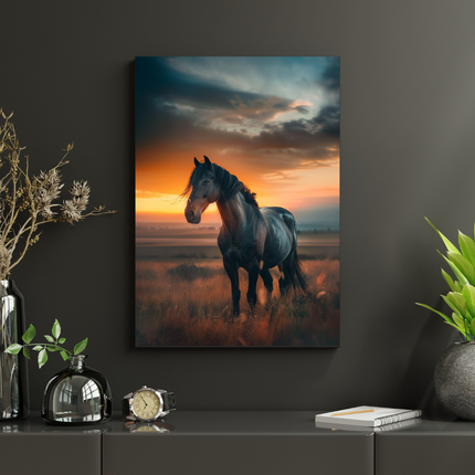 #128 Affiche Cheval Sauvage – Liberté et Élégance au Coucher du Soleil