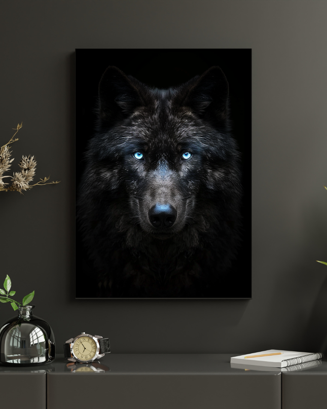 #138 Affiche Loup Noir – Poster animalier mystérieux et regard perçant