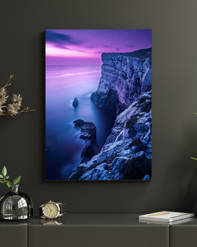 #97 Affiche murale falaise océanique au crépuscule violet