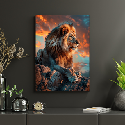 #129 Affiche Lion Majestueux – Puissance et Sérénité au Coucher du Soleil