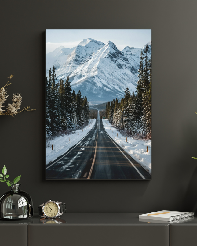 #108 Affiche murale route de montagne enneigée