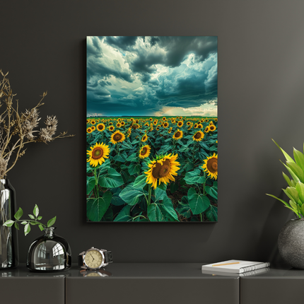#28 Affiche champ de tournesols sous ciel orageux
