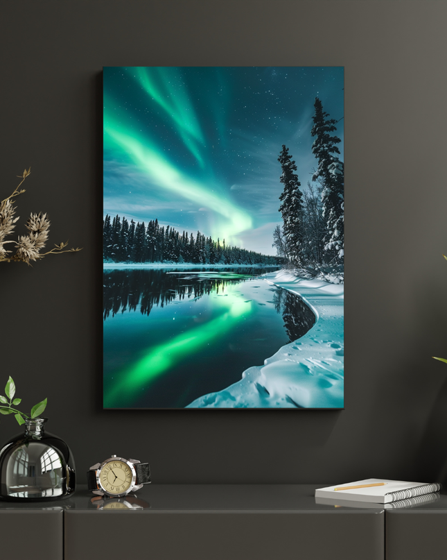 #169 Affiche Aurore Boréale Hivernale – Poster Paysage Nordique & Magie