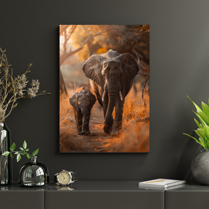 #98 Affiche murale éléphant et éléphanteau dans la savane dorée