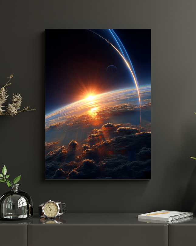 #179 Affiche murale Lever de soleil spatial – Poster planète et horizon cosmique