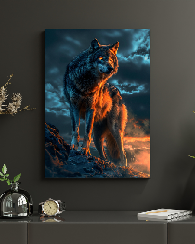 #140 Affiche Loup Crépusculaire – Poster animalier épique et contrasté