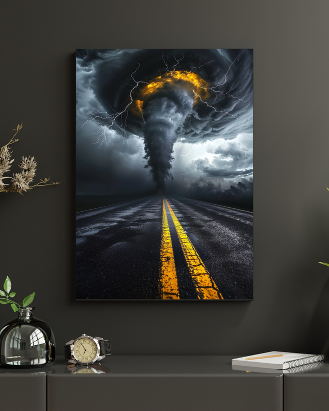 #99 Affiche murale tornade et route sous l’orage
