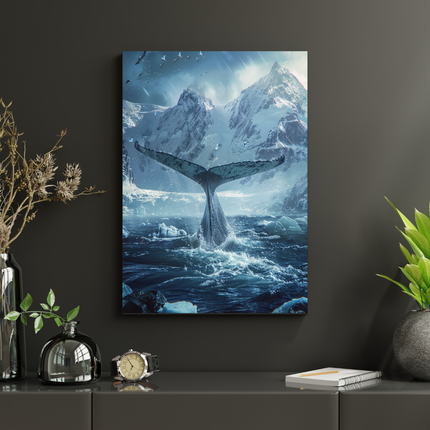 #90 Affiche murale Baleine polaire – océan glacé et montagnes