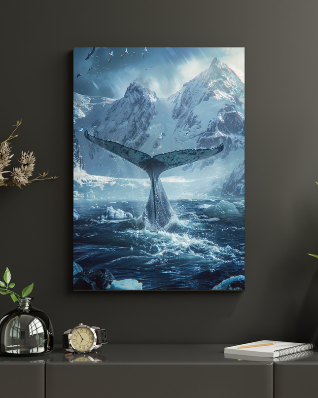 #90 Affiche murale Baleine polaire – océan glacé et montagnes