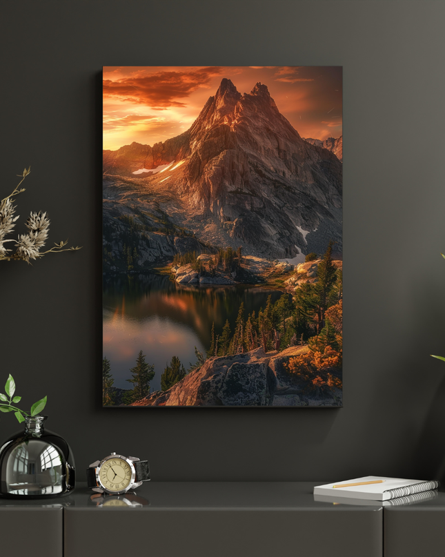 #130 Affiche Montagne Dorée – Paysage Alpin au Coucher du Soleil