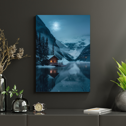 #40 Affiche chalet hivernal au bord d’un lac