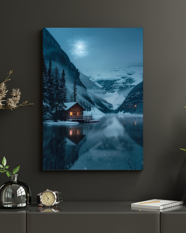 #40 Affiche chalet hivernal au bord d’un lac