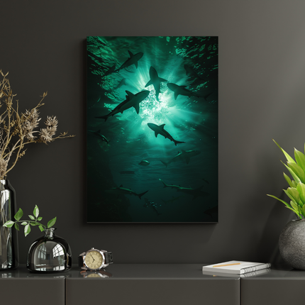 #110 Affiche murale requins dans les profondeurs océaniques