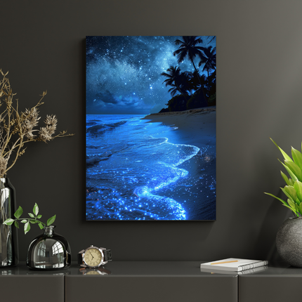 #100 Affiche murale plage bioluminescente sous ciel étoilé