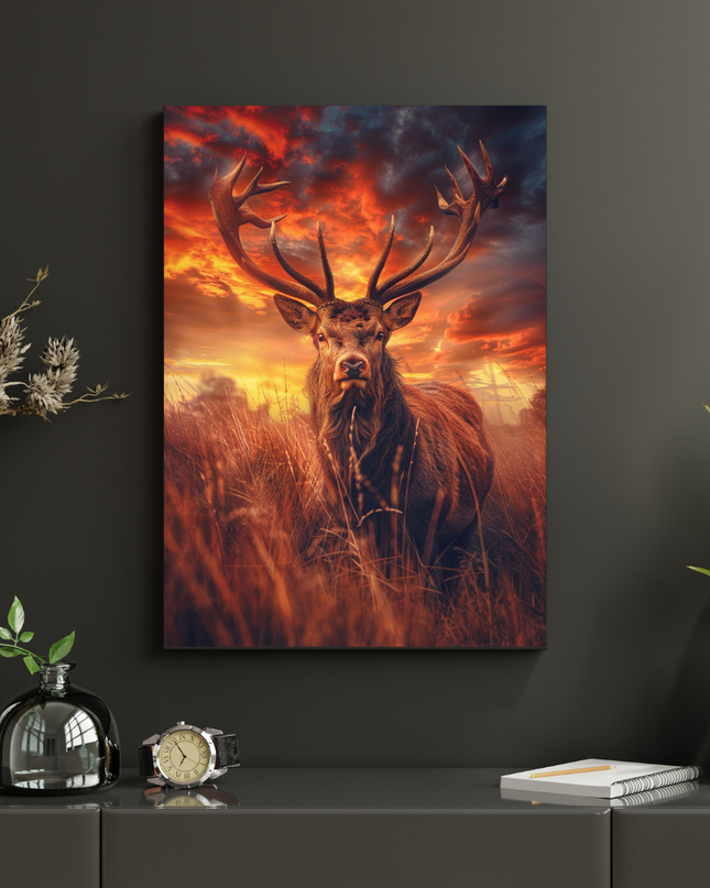 #131 Affiche Cerf Majestueux – Force Sauvage et Lumière du Crépuscule