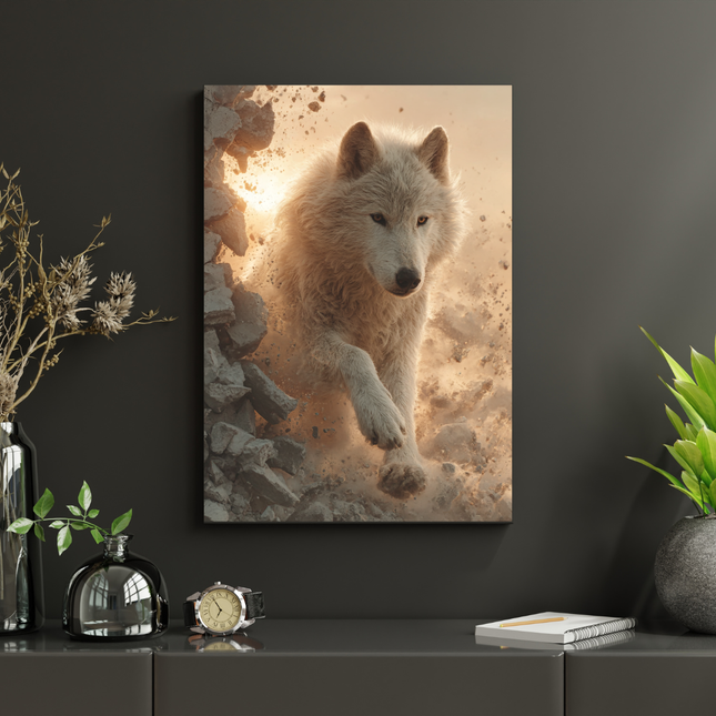 #181 Affiche murale Loup blanc en mouvement – Poster animal sauvage puissant