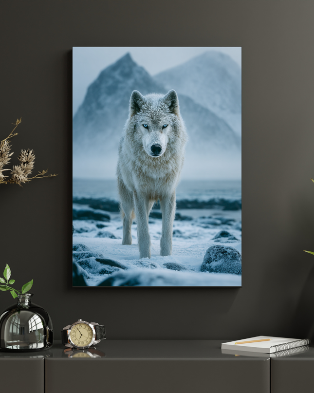 #182 Affiche murale Loup blanc arctique – Poster animal sauvage nordique