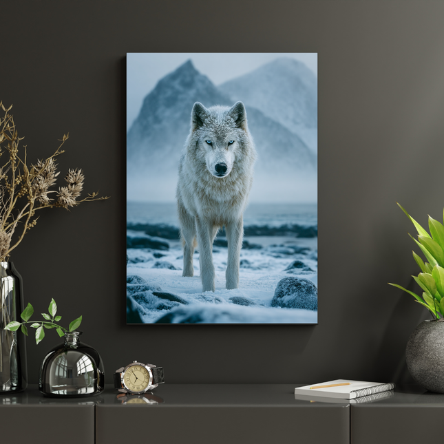 #182 Affiche murale Loup blanc arctique – Poster animal sauvage nordique