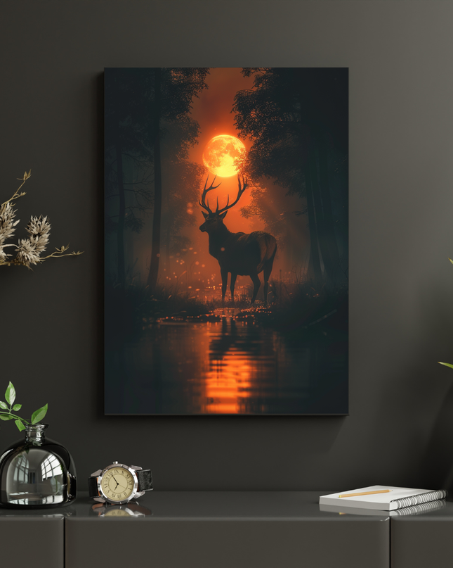 #101 Affiche murale cerf mystique sous lune de feu