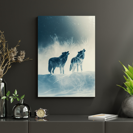 #82 Affiche murale Loups hurlant dans la tempête hivernale