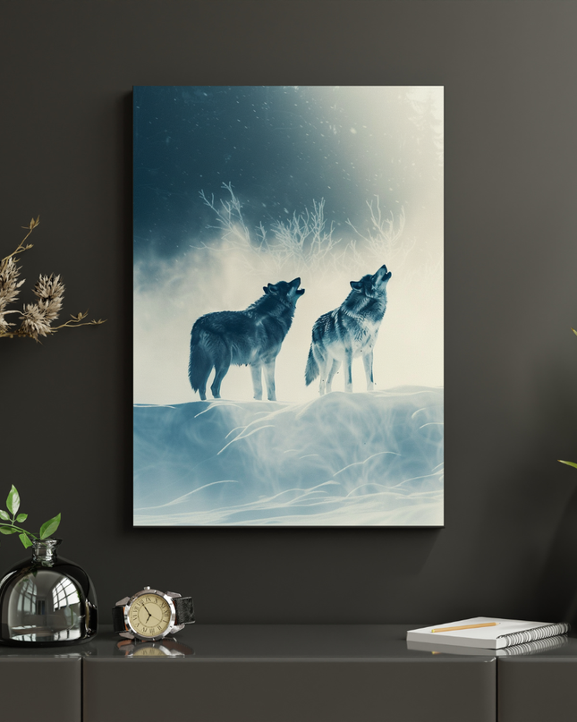 #82 Affiche murale Loups hurlant dans la tempête hivernale