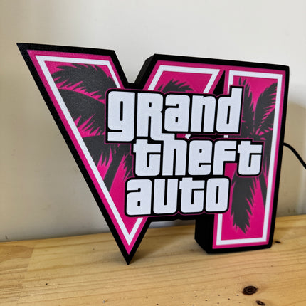 lampe 3D style Vice City avec logo GTA 6

