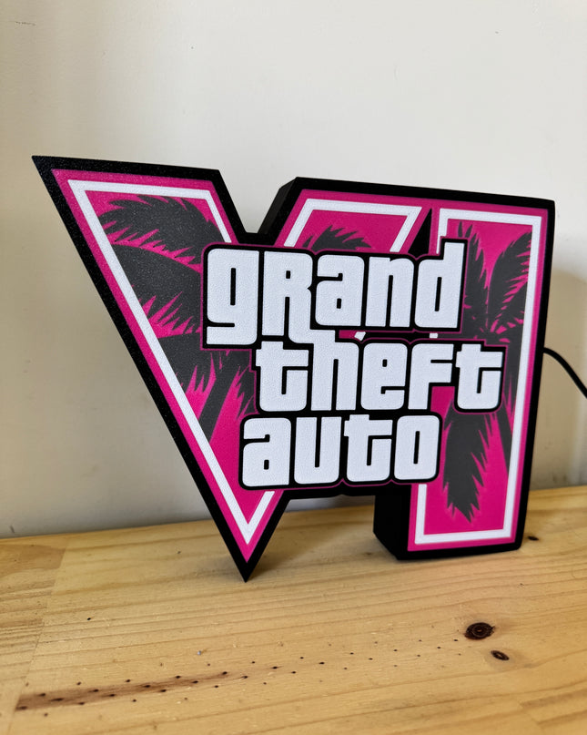 lampe 3D style Vice City avec logo GTA 6
