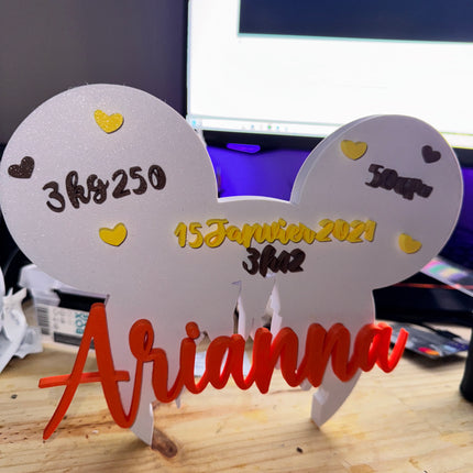 Plaque de Naissance Personnalisée - Design Oreilles Magiques | Prénom & Détails Bébé | Création 3D | LumiLab