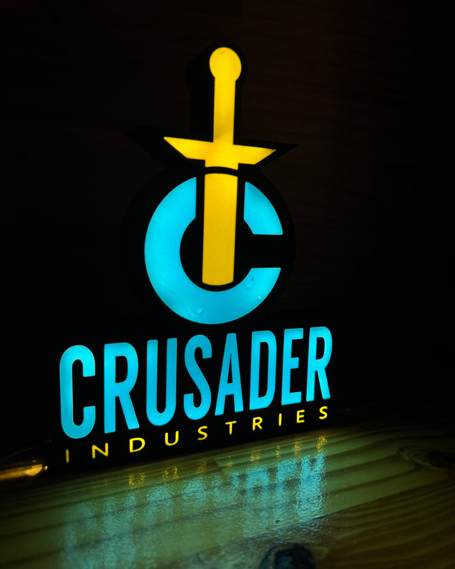 Logo Crusader lumineux bleu or