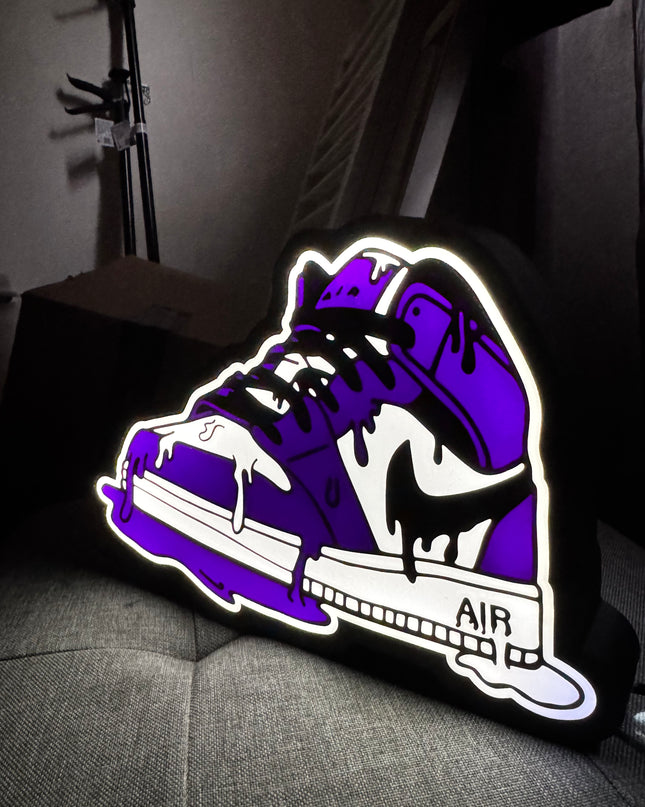 Lampe Air Jordan - Lightbox 3D LED | Design Noir, Blanc & Violet | USB
