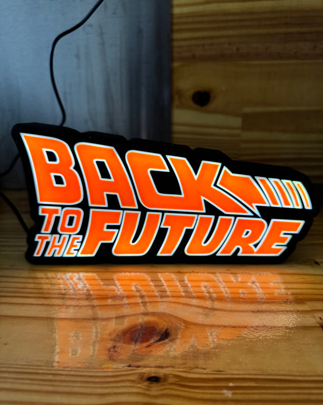 Lampe Back to the Future - Lightbox 3D LED | Design Noir, Orange & Blanc | USB
