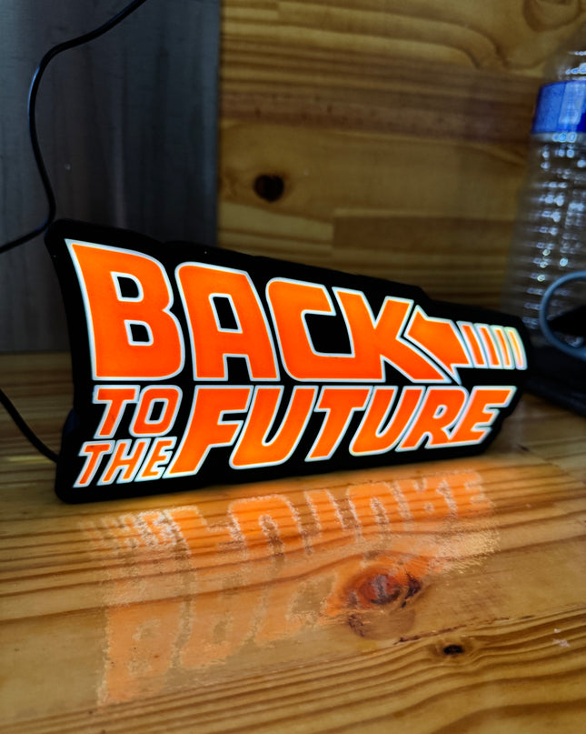 Lampe Back to the Future - Lightbox 3D LED | Design Noir, Orange & Blanc | USB