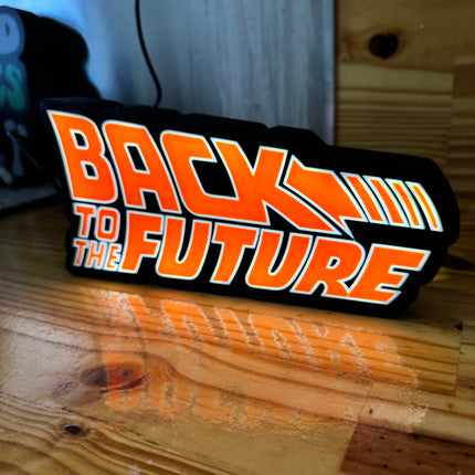 Lampe Back to the Future - Lightbox 3D LED | Design Noir, Orange & Blanc | USB