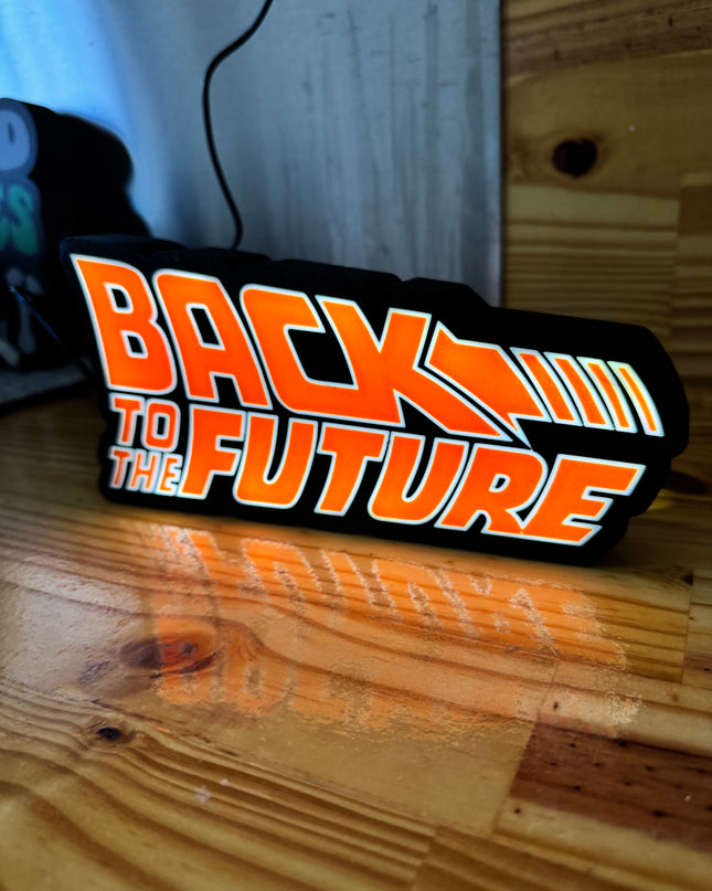 Lampe Back to the Future - Lightbox 3D LED | Design Noir, Orange & Blanc | USB
