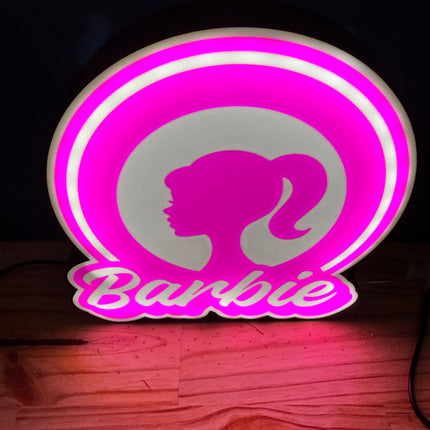 Lampe Barbie Ronde - Lightbox 3D LED | Design Noir, Blanc & Rose | USB