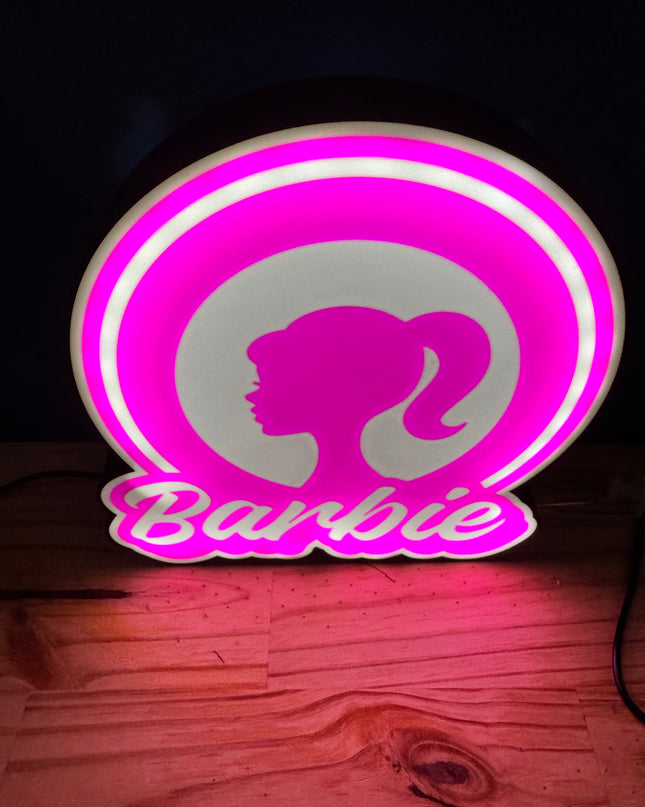 Lampe Barbie Ronde - Lightbox 3D LED | Design Noir, Blanc & Rose | USB