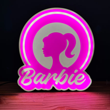 Lampe Barbie Ronde - Lightbox 3D LED | Design Noir, Blanc & Rose | USB