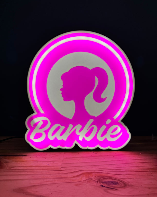 Lampe Barbie Ronde - Lightbox 3D LED | Design Noir, Blanc & Rose | USB