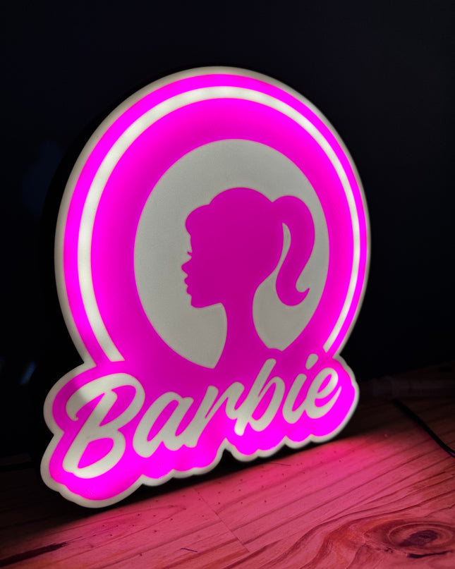 Lampe Barbie Ronde - Lightbox 3D LED | Design Noir, Blanc & Rose | USB