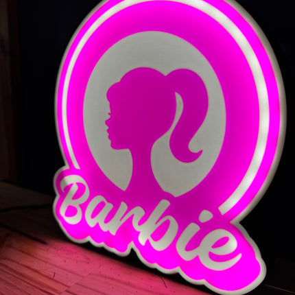 Lampe Barbie Ronde - Lightbox 3D LED | Design Noir, Blanc & Rose | USB