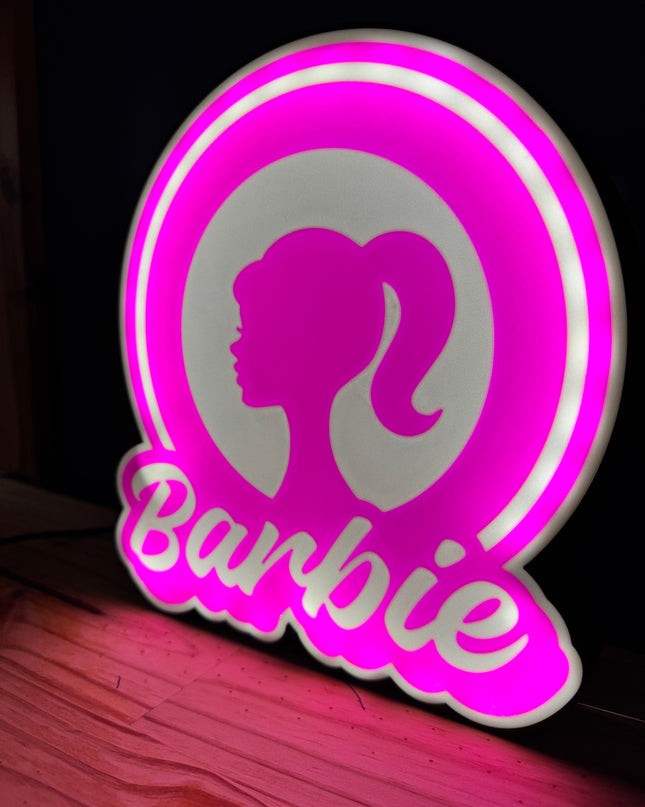 Lampe Barbie Ronde - Lightbox 3D LED | Design Noir, Blanc & Rose | USB