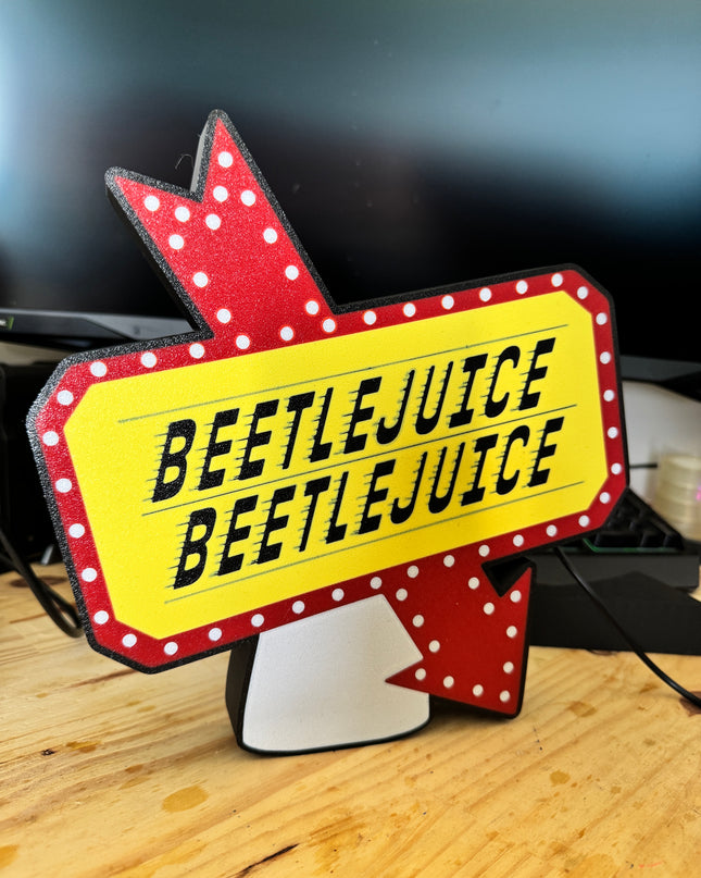 Lampe Beetlejuice - Lightbox 3D LED | Design Noir, Blanc, Rouge & Jaune | USB