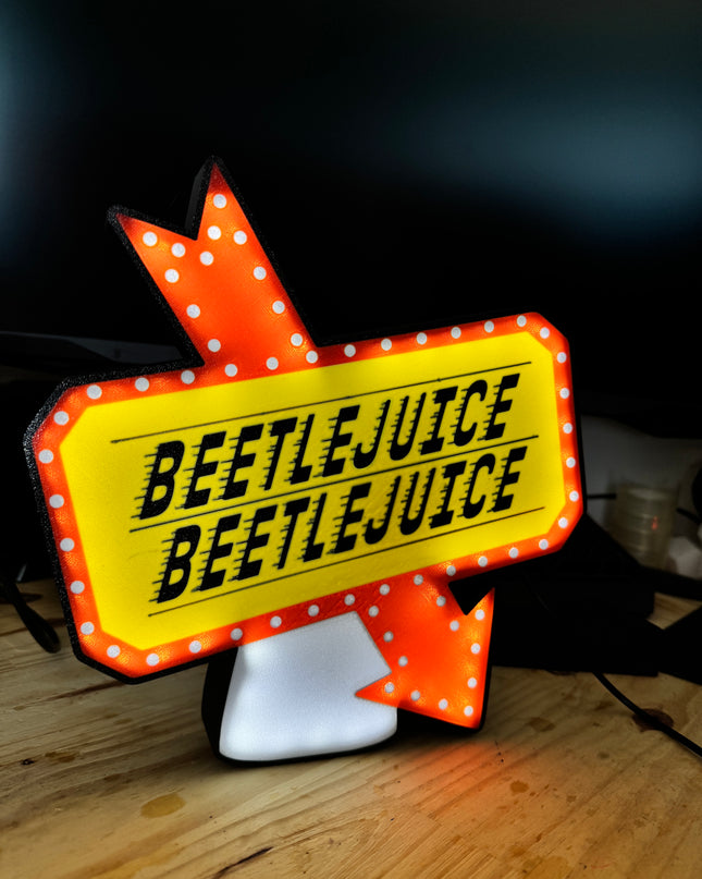 Lampe Beetlejuice - Lightbox 3D LED | Design Noir, Blanc, Rouge & Jaune | USB