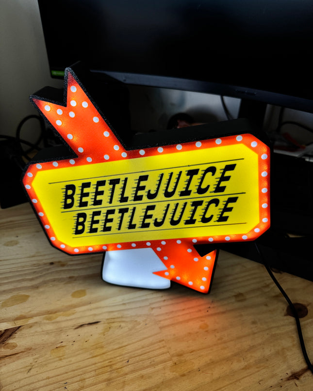 Lampe Beetlejuice - Lightbox 3D LED | Design Noir, Blanc, Rouge & Jaune | USB