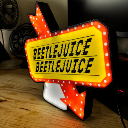 Lampe Beetlejuice - Lightbox 3D LED | Design Noir, Blanc, Rouge & Jaune | USB